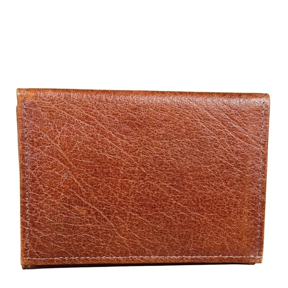 Vintage Brown Cowhide Leather Trifold Wallet Made in Jamaica Mens Slim Billfold